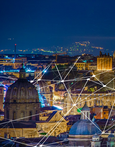 Una panoramica di Roma e la rete della smart city